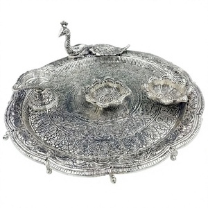 Silver Plated Peacock Shape Pooja Thali - Product Image 1