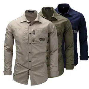 Herren Tactical Shirt Field Camping Uniform Shirt Langarm zum Wandern Klettern Jagd Baumwolle Shirts