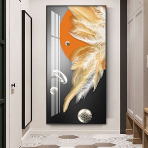 Salon chevet décoration plume version horizontale plume mur art décor peinture pour morden décorations pour la maison intems - Product Image 4