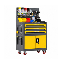 Chariot à outils mobile à trois tiroirs, porte, étagère réglable, panneau perforé, verrouillable, OEM ODM, pour garage, atelier, réparation