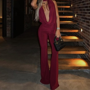 Ropa de Mujer, Novedades de Otoño, Mono Ajustado de Color Sólido con Cuello Halter y Espalda Descubierta, Sexy y a la Moda - Product Image 4