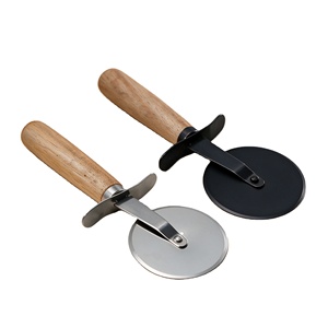 Creative Multi-Functional Stainless Steel Wooden Handle Foldable Non-Slip Sustainable Pizza Cutter With Single <b>Wheel</b> - Product Image 1
