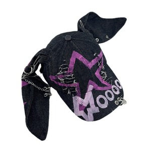 Niche Design Y2K Style américain casquette de Baseball Graffiti Punk Denim trou dans le trou oreilles de lapin chaîne Hottie personnage été décontracté - Product Image 2