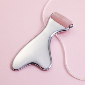 Rullo Massaggiante Viso in Quarzo Rosa Naturale e Giada, Rullo in Metallo Guasha <span class=keywords><strong>per</strong></span> Sbiancamento e Lifting del Viso - Product Image 6
