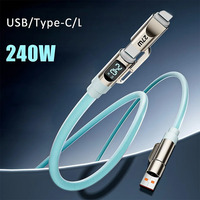 Cable de Carga Rápida 4 en 1 de 240W con Pantalla Digital, Chip E-Marker, Corriente de 5A, Transferencia de Datos de 480Mbps, Cable USB Tipo-C de Silicona Líquida