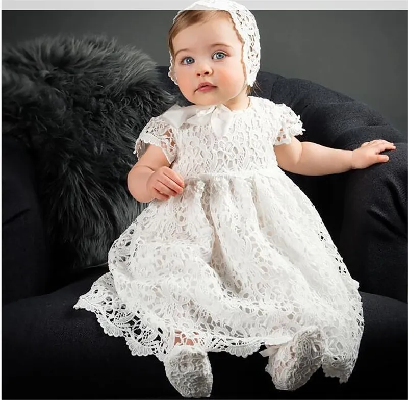 Wholesale Newborn Baby Girls White Dresses Toddler Infants Girls Hole Summer Frocks Design Princess Wedding Dresses