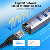 Hub Ethernet Mindpure double USB-C et USB-A, adaptateur LAN Gigabit RJ45, 3 ports USB 3.0, 1000 Mbps pour partage de réseau sur ordinateur portable, tablette et PC