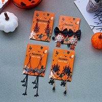 Set Anting Gantung Halloween Motif Laba-laba, Kelelawar, Jaring, dan Pita, Perhiasan Kostum Pesta Trick Or Treat untuk Wanita