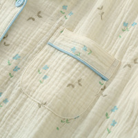 Pyjama pour femmes en coton pur, nouveau style, printemps automne, fin, imprimé, manches longues, style pastoral japonais, double couche devant