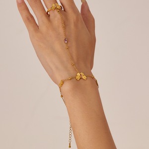 Vòng tay dây chuyền thép không gỉ thời trang chống nước ba lớp zircon cubic, vòng tay ngón tay, dây chuyền vàng, nhẫn 2 trong 1 - Product Image 5