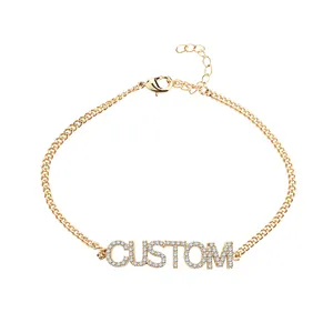 Women Bracelet Gold Design Chain Rhinestone Bohemian Cuban Link Initial Beach Letter Diamond Heart Silver Custom Crystal Anklet