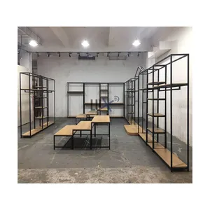 LUX Design Fashion Modern Clothes Store Display Metal Display Racks Wooden Clothing Display Cabinet