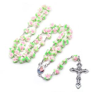 Rosario Cattolico Colorato con Perle a Forma di Rosa in Argilla Polimerica, Collana con Crocifisso - Product Image 5