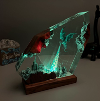 Lampe de table en résine époxy Dragon de Feu, faite à la main, éco-responsable, petite et moderne, certifiée APCITL, avec port USB, LED dimmable 2700K blanc chaud