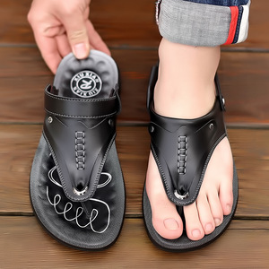 Sandales à sangle en T pour hommes, chaussures de plage antidérapantes en cuir souple, design décontracté à clipser sur les orteils, pour jeunes de 18 à 40 ans - Product Image 4