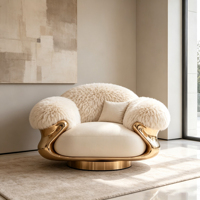 Fauteuil de salon moderne en fibre de verre finition dorée avec accents en fourrure, canapé individuel décoratif haut de gamme pour salon