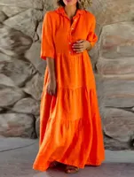 Robe en polyester à manches longues, coupe ample, taille haute, couleur unie, pour femme de bureau, en orange, disponible en plusieurs tailles