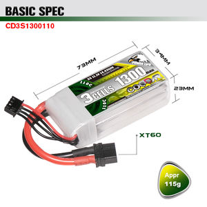 Batterie CODDAR <span class=keywords><strong>RC</strong></span> LiPo 3S 1300MAH 11.1V 110C XT60 FPV Drone <span class=keywords><strong>RC</strong></span> voiture Revo Fiesta <span class=keywords><strong>Boss</strong></span> 302 Mustan avion QuadCopter - Product Image 3