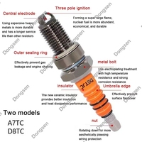 Bougie d'allumage à triple électrode A7TC D8TC, pièce de rechange haute performance pour motos et scooters 110cc 125cc
