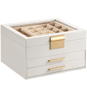 Boîte à bijoux élégante en cuir PU et velours avec couvercle en verre, grande capacité, personnalisable, pour colliers et bagues – Offre spéciale - Product Image 6