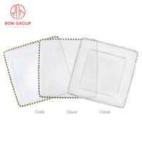 Assiettes rondes en or pour hôtels, vente en gros, assiettes décoratives pour fêtes, assiettes à dîner en verre transparent pour mariages, service à vaisselle pour événements