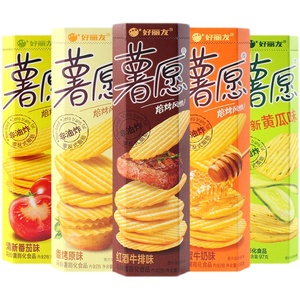 Vente en gros de chips de pommes de terre croustillantes salées pour enfants, aliments soufflés comestibles, prêts à consommer, en boîte de 104g, OEM ODM - Product Image 5