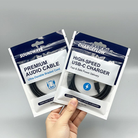 Sacs en Mylar à fermeture éclair personnalisés pour câbles électroniques, avec fenêtre transparente, soudure 3 côtés et trou de suspension