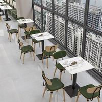 Canapé moderne en bois de teck massif avec accoudoir et table à manger en marbre avec chaises pour hôtel et café