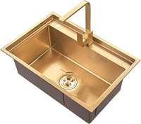 Évier de cuisine simple en acier inoxydable doré brossé de luxe et robinet multifonctionnel carré doré assorti