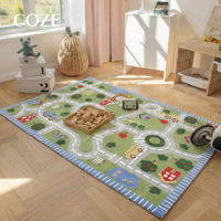 Tapis de jeu épaissi pour enfants, motif piste de circulation de dessin animé, pour chambre d'enfant, salon, coin lecture, chambre à coucher, coussin de chevet