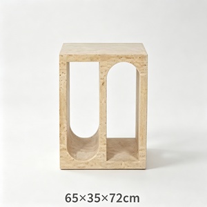 Mesa de Trabajo Pequeña Multifuncional de Lujo Nórdico, Piedra Natural, Diseño de Arco de Travertino, Mármol - Product Image 1