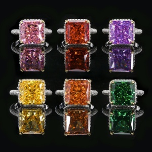 High Quality Jewelry Eco-friendly Copper 12*12mm Red Cubic Zirconia Brass <b>Square</b> <b>Adjustable</b> Band Ring for Bold Geometric Style - Product Image 5