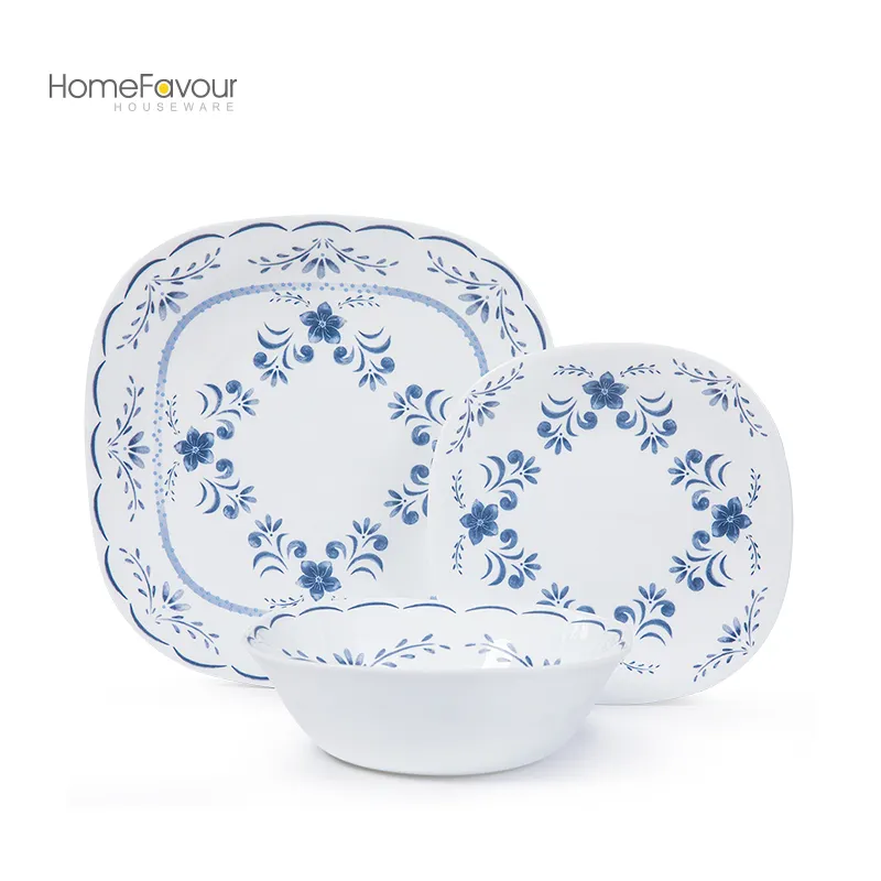 Hot Sale Opal Glassware Rice Soup Bowl With Spoon Plate Custom Box White Imitate Ceramic Restaurant Dinner Set