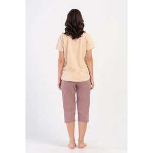 Traje de dormir capri ovalado de manga corta con cuello redondo para mujer - Product Image 1