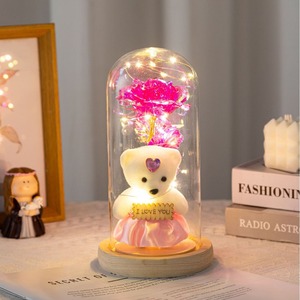 Regalo del Día DE LA MADRE cubierta de cúpula de cristal flor Rosa Luz Led oso galaxia hoja de oro flor creativa regalo del Día de San <span class=keywords><strong>Valentín</strong></span> - Product Image 4