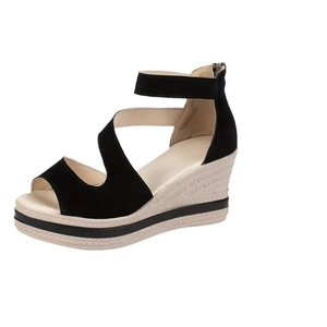Sandales <span class=keywords><strong>compensées</strong></span> d'été respirantes et légères pour femmes, en cuir PU, à brides croisées, style espadrille, vente en gros d'usine - Product Image 5