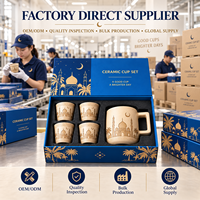 Souvenirs de voyage de style islamique, tasse en céramique et ensemble de quatre petites tasses, coffret cadeau avec design de mosquée gravé au laser, vente en gros