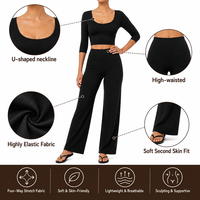 Atasan Olahraga Lengan Panjang Berkualitas Tinggi, Solid, Bernapas, Cepat Kering, dan Legging Pinggang Tinggi Model Flare 2-Piece untuk Yoga dan Aktivitas Lainnya
