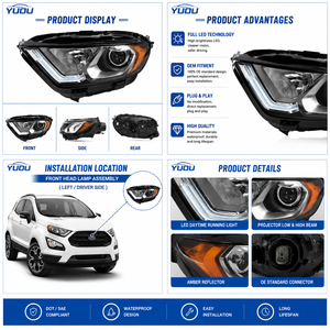 Ensemble de phares avant à LED pour <span class=keywords><strong>Ford</strong></span> <span class=keywords><strong>EcoSport</strong></span> <span class=keywords><strong>2018</strong></span>-2022 Version américaine OEM GN1Z-13008 Remplacement de phare automobile - Product Image 2