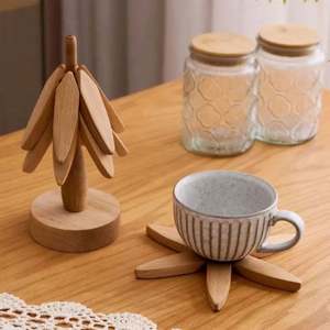 Raybin Kitchen Folding Tree Shape <b>Trivet</b> Set <b>Wooden</b> Tree <b>Trivet</b> Set <b>Wooden</b> Tree Coasters Set of 4 for Hot Dishes - Product Image 4