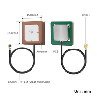 Antena de Parche Cerámica Activa de 15x15mm, Banda L1 1575MHz, Alta Ganancia, LNA, 1 Cable, Antena GPS