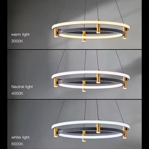 Anello cerchio di lusso <span class=keywords><strong>lampadario</strong></span> a soffitto a LED oro nero 2 strati luce a sospensione a LED <span class=keywords><strong>con</strong></span> faretto creativo lampada a sospensione da soffitto - Product Image 3