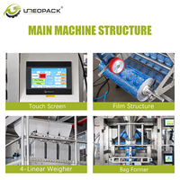Automatische 520D Verticale Verpakkingsmachine 50g-2kg 4-kops weegschaal patroonhopper voor graan, gedroogd fruit, snoep, voedsel, korrelige verpakkingen