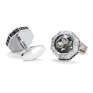 Hot Selling High Quality Octagonal Grey Crystal Alloy Cufflinks for Men Luxury Diamond Cuff Links Shirts - Product Image 5