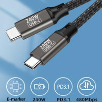 240W 48V 5A PD Chargeur USB-C Type-c Câble de Charge Rapide 1m 2m Nylon Tressé Aluminium Shell Tipo Câbles de Données pour Utilisation sur Ordinateur