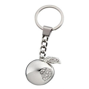 Porte-clés pomme en cristal avec strass, breloque argentée pour femme, cadeau - Product Image 1