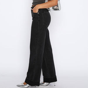 Women's Straight Leg Acid Washed Denim <strong>Pants</strong> Vintage Custom Logo Cotton Denim Trousers Low Waist Loose Fit Female Baggy <strong>Jeans</strong> - Product Image 4