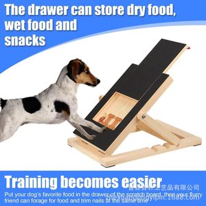 Solid Wood Dog <b>Scratching</b> <b>Post</b> With Sandpaper Food Box Play Area For Pet Grooming - Product Image 3