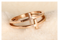 Mode Femmes Bijoux Anneaux En Acier Inoxydable Plaqué Or Rose Double Croix Anneau pour les Femmes
