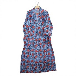 Robe longue à imprimé floral bohème, col carré, manches trois-quarts, mi-mollet, romantique, décontractée pour femmes, en coton - Product Image 1